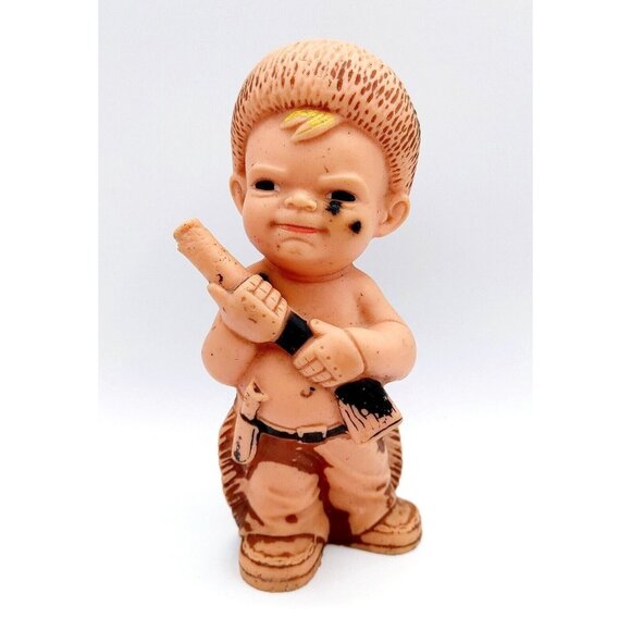 Vintage 1950s Spunky Baby Davy Crockett Rubber Squeak Kids Toys 7.5" - Picture 1 of 5
